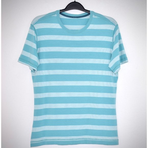 Lululemon Basic Short Sleeve Striped Tee Shirt L Blue Lightweight Workout Yoga - Picture 1 of 7